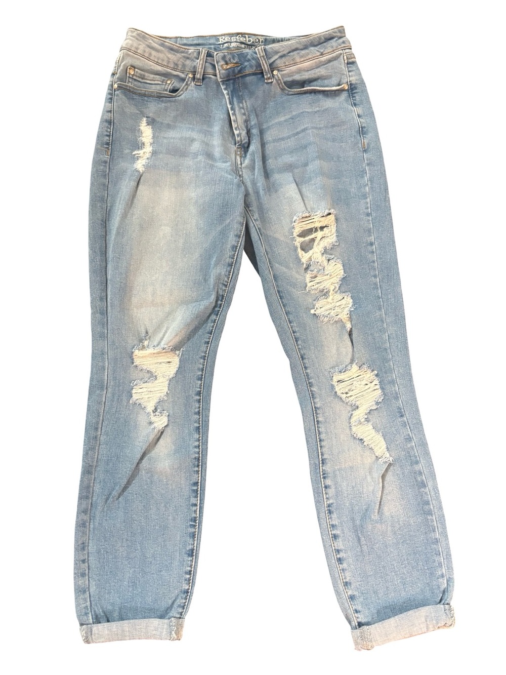 Resfeber Skinny Light Blue Distressed Boyfriend Crop Jeans Size 12